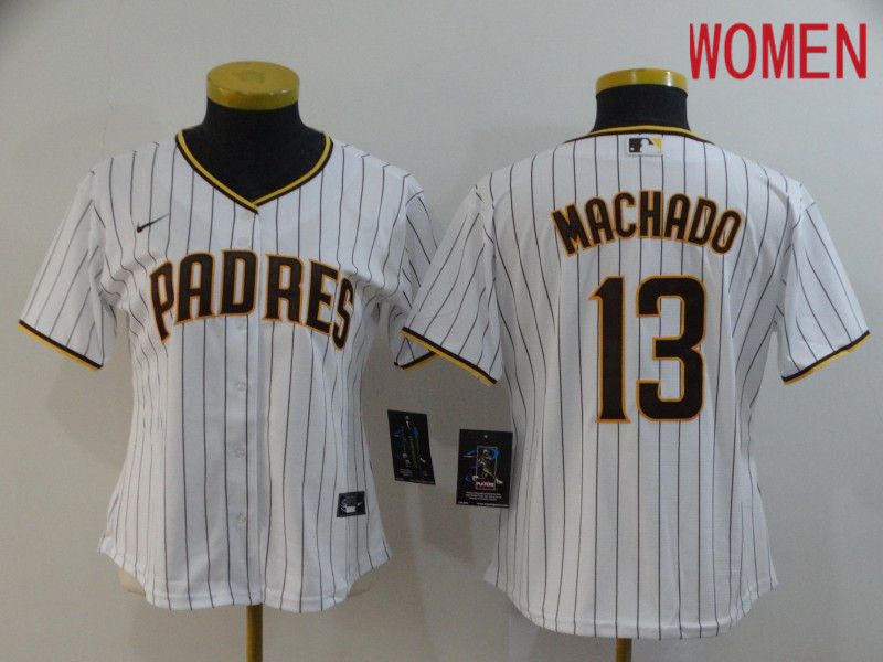 Women San Diego Padres 13 Machado White stripes Nike Gme MLB Jerseys